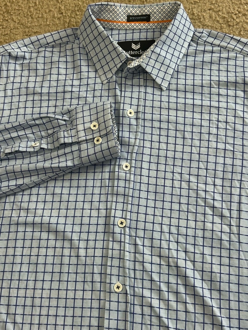 Butter Cloth Icy Cotton Mens Medium Blue Check Regular Fit Button Up L/S Shirt